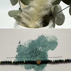 Cadi Armband Glasschliffperlen grün Herz Diamanteffekt, Crystal Charm