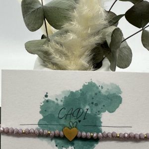 Cadi Armband Glasschliffperlen lila Herz Edelstahl Gold, Crystal Charm
