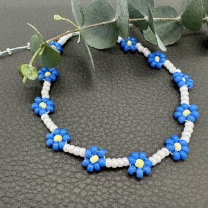CADI Fußband Blumen blau weiß, handgemacht in Kärnten, Summer Flower