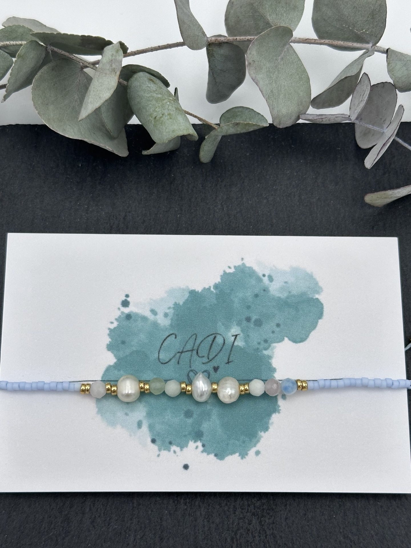 CADI Armband hellblau Süßwasserperle Edelstein Morganit, handgemacht in Klagenfurt, Oceania Gem