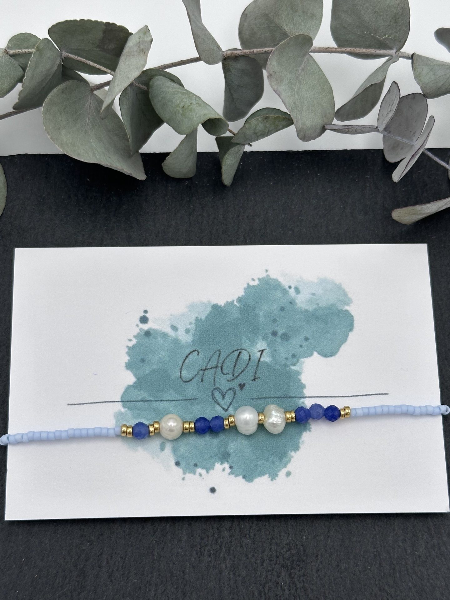 CADI Armband handgemacht Miyuki hellblau Süßwasserperle Edelstein blauer Aventurin, Oceania Gem