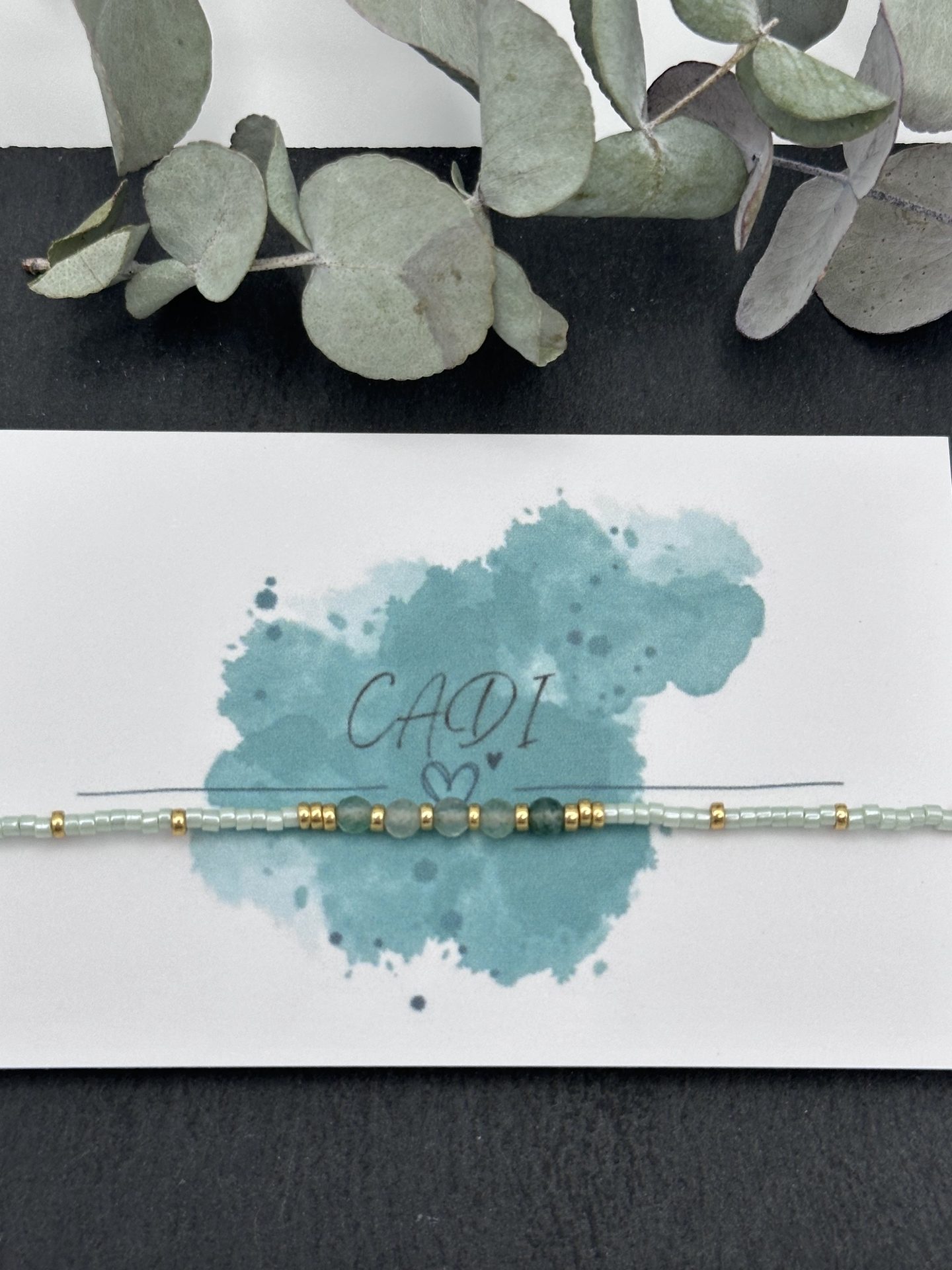 CADI Armband Miyuki Spacer gold mint Edelstein grüner Aventurin, Lovely Gem