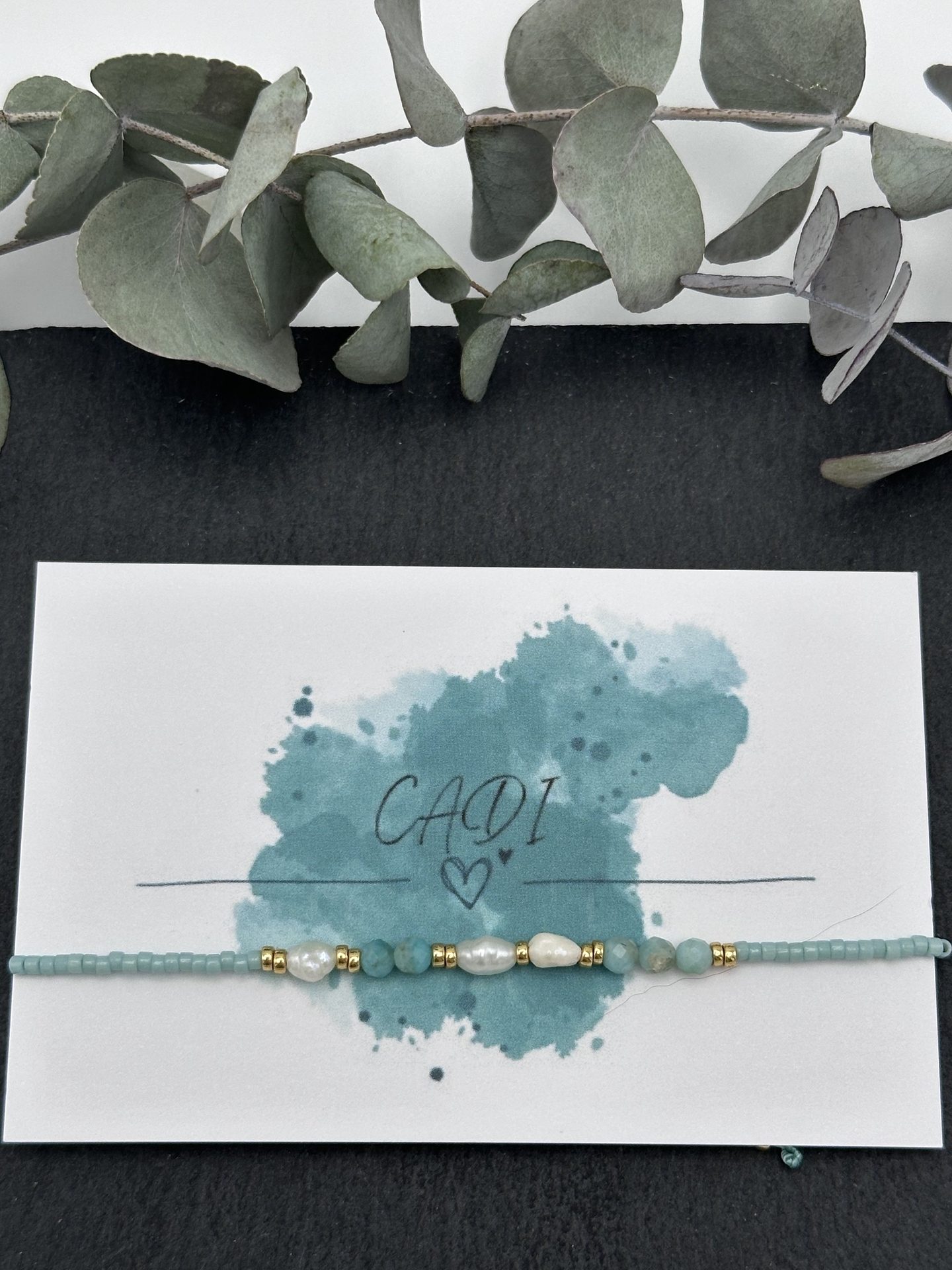 CADI Armband Miyuki gold Süßwasserperle Edelstein Amazonit handgemacht, Oceania Gem