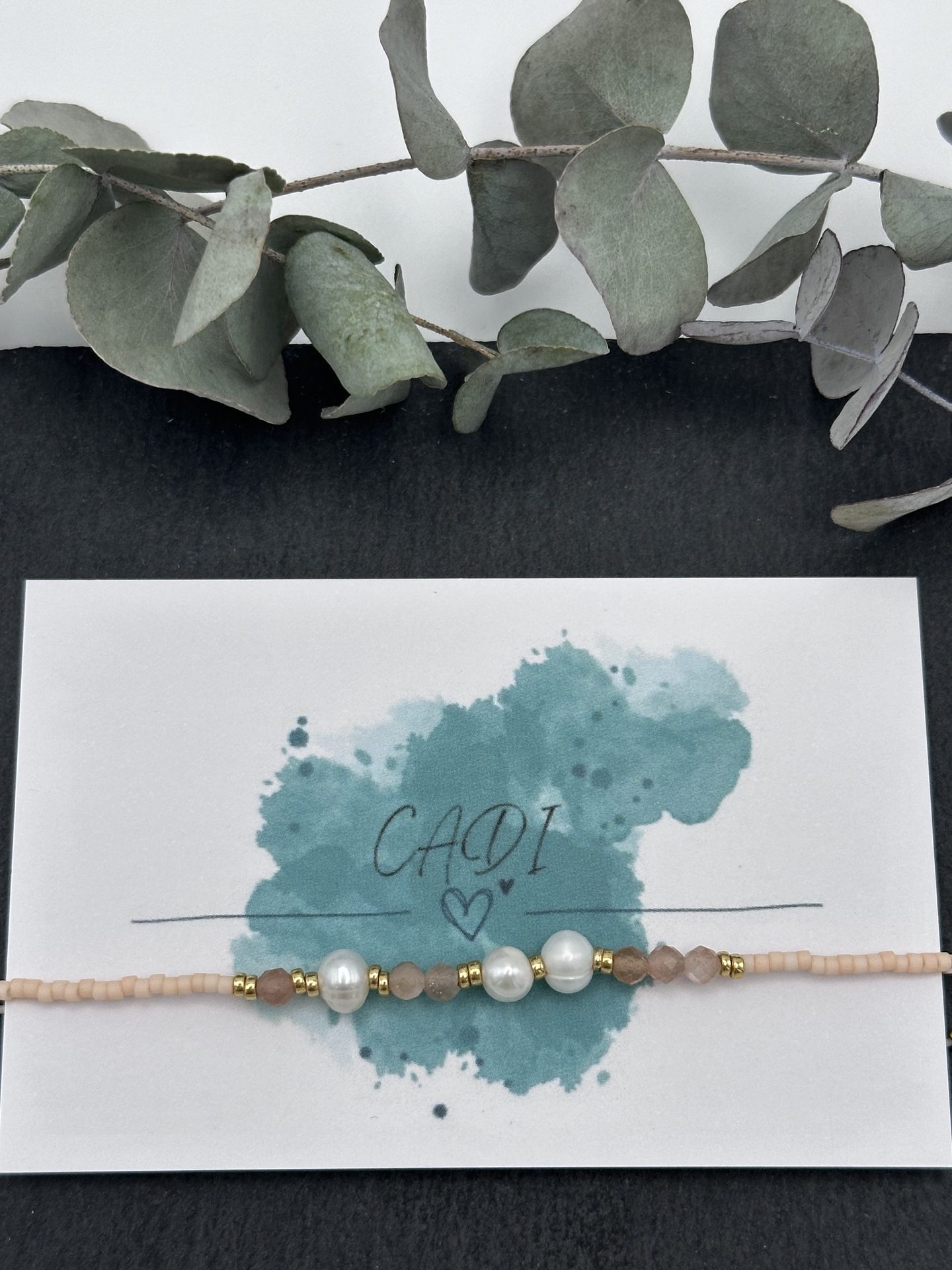 CADI Armband Miyuki pfirsich Süßwasserperlen Edelstein Mondstein handgemacht in Klagenfurt, Oceania Gem