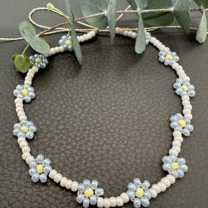 CADI Fußband Blumen weiß hellblau, handgemacht in Klagenfurt, Summer Flower