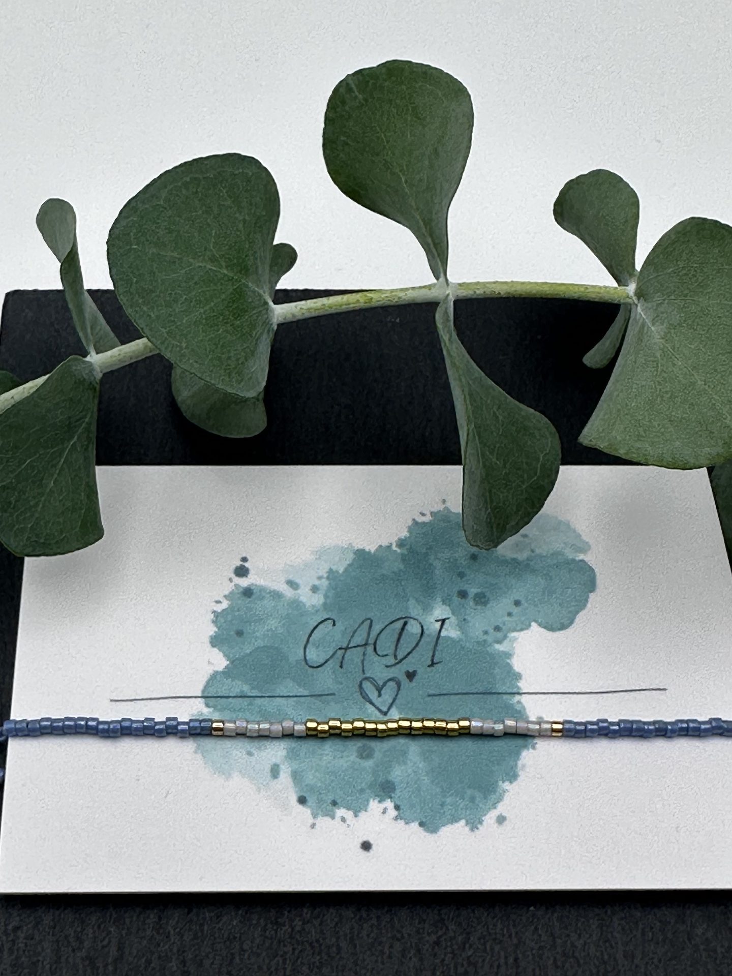 Armband Cadi Miyuki gold himmelblau grau, handgemacht in Klagenfurt Triple Glow