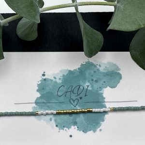 Armband Cadi Miyuki gold tuerkisblau weiss, handgemacht in Klagenfurt