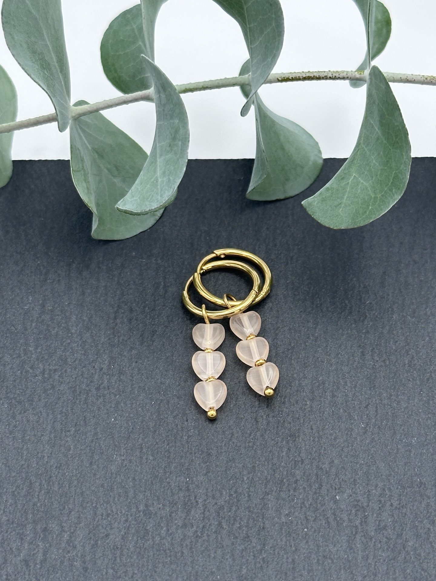 Ohrringe Hoops Edelstahl Herzen rosa, Handarbeit aus Klagenfurt