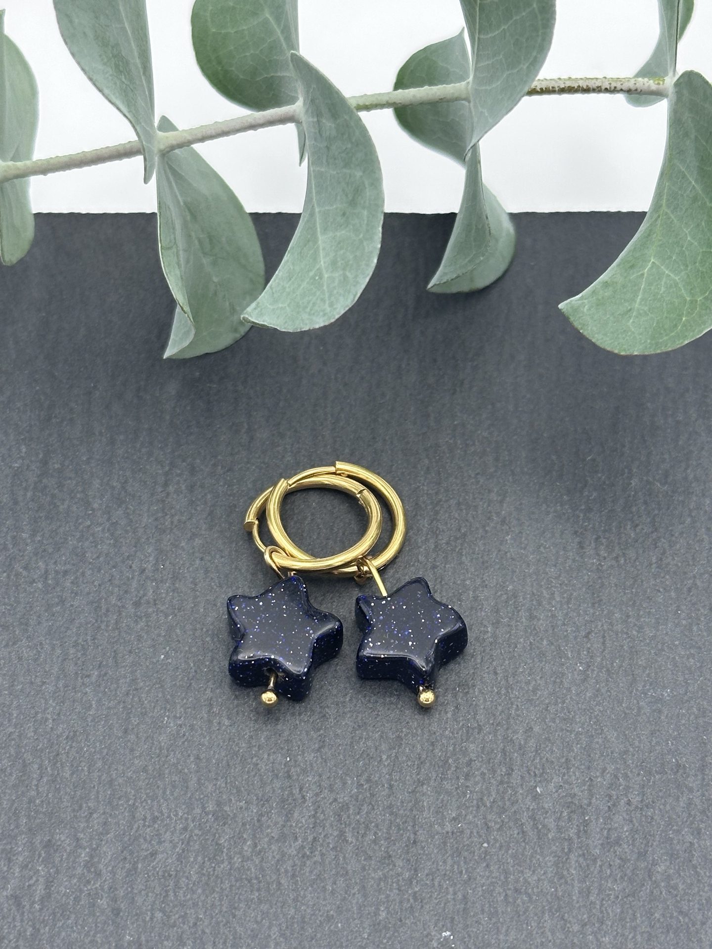 Ohrringe CADI Hoops Edelstahl, Stern midnight blue